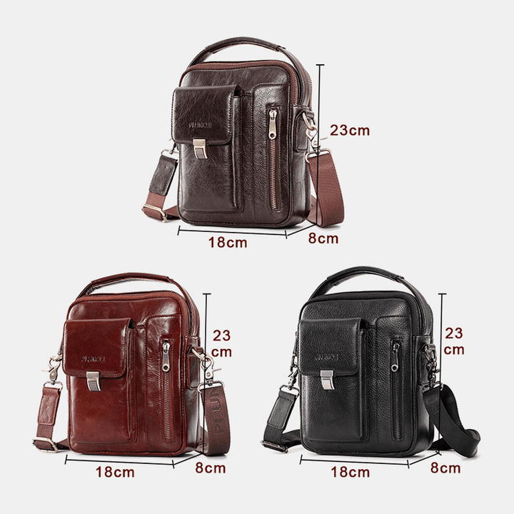 Men Genuine Leather Cowhide Multi-Function Large Capacity Crossbody Bag Shoulder Bag - MRSLM