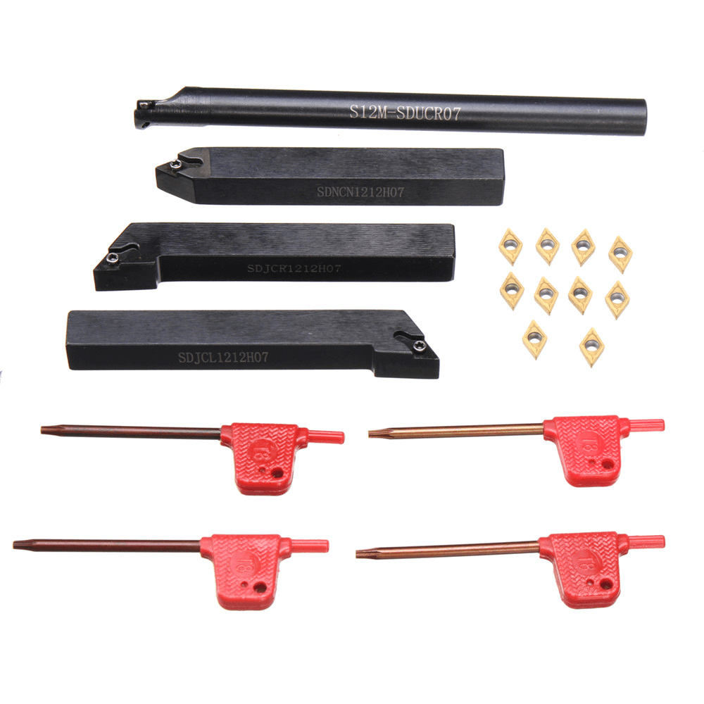 14Pcs 12Mm Lathe Boring Bar Turning Tool Holder with Wrench and Carbide Inserts Blades Set - MRSLM