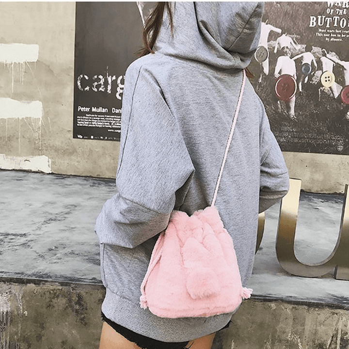 Cute Plush String Bucket Bag Shoulder Bag Crossbody Bag - MRSLM