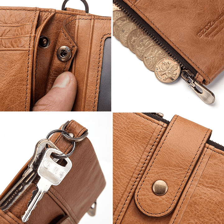 GZCZ Men RFID Genuine Leather Coin Bag Detachable Card Holder Wallet - MRSLM