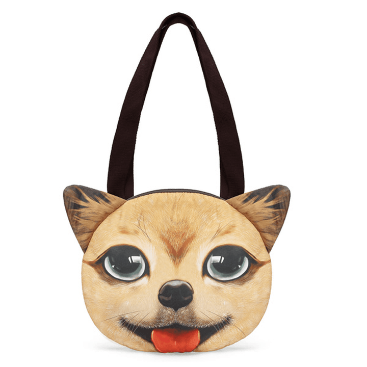 Women 3D Dog Cat Pussy Face Purse Cute Shopping Tote Shoulder Bag - MRSLM