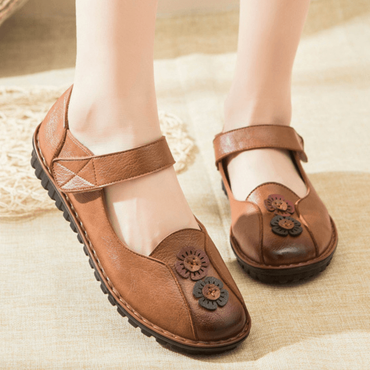 Women Comfy Hook Loop Leather Flat Loafers - MRSLM