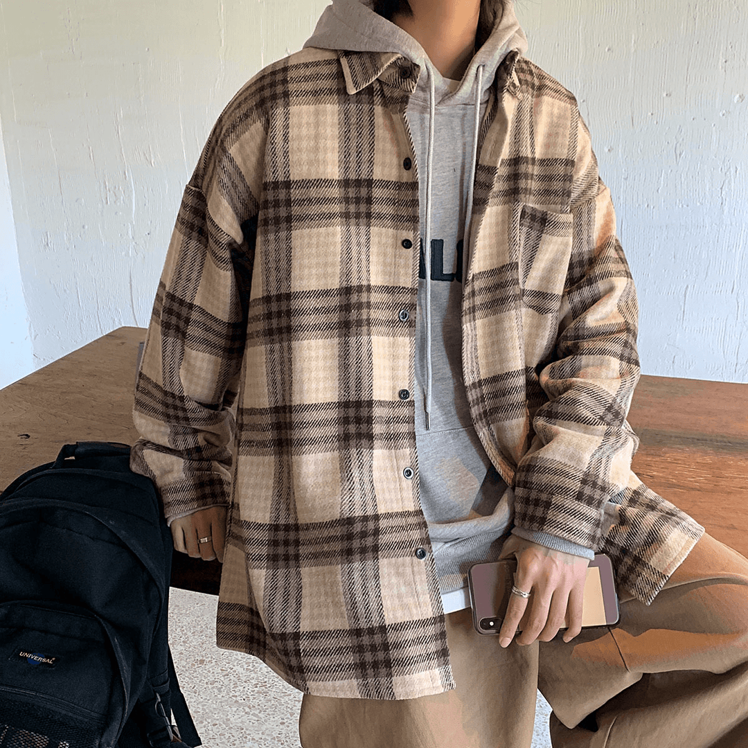 Men'S Autumn Jacket Plaid Shirt Men'S Long Sleeve Korean Fashion Casual Versatile Clothing - MRSLM