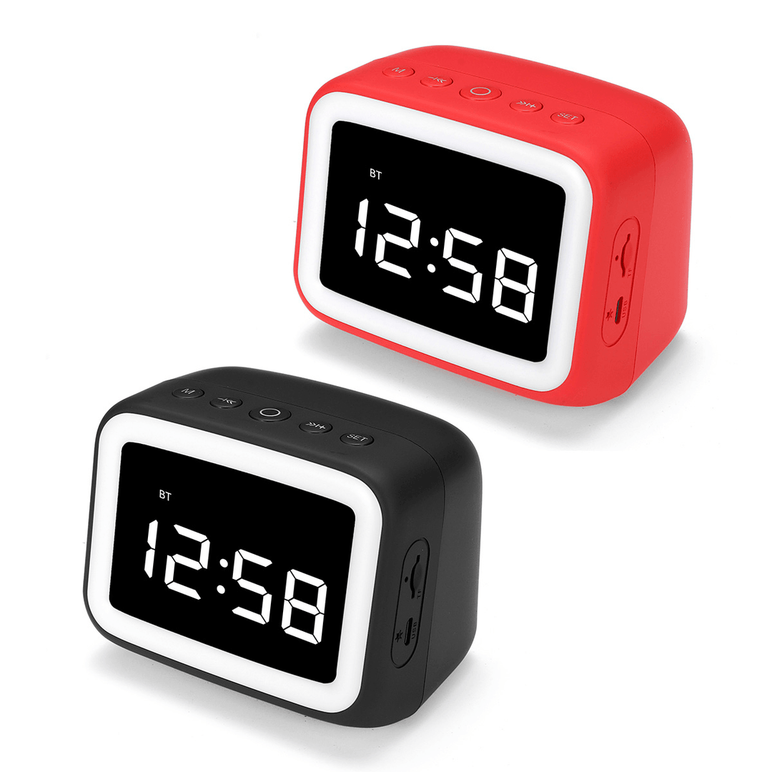 Digital Alarm Clock FM Radio Wireless Bluetooth 5.0 LED Mirror with Speaker - MRSLM