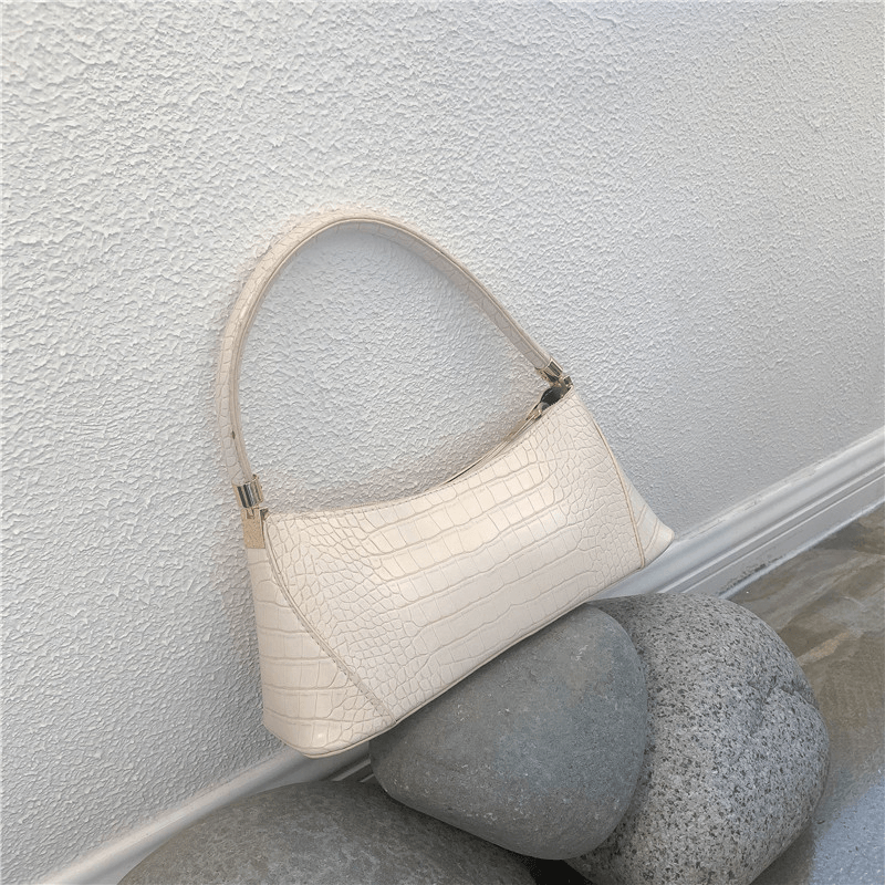 Women Solid Crocodile Pattern Satchel Shoulder Bag - MRSLM