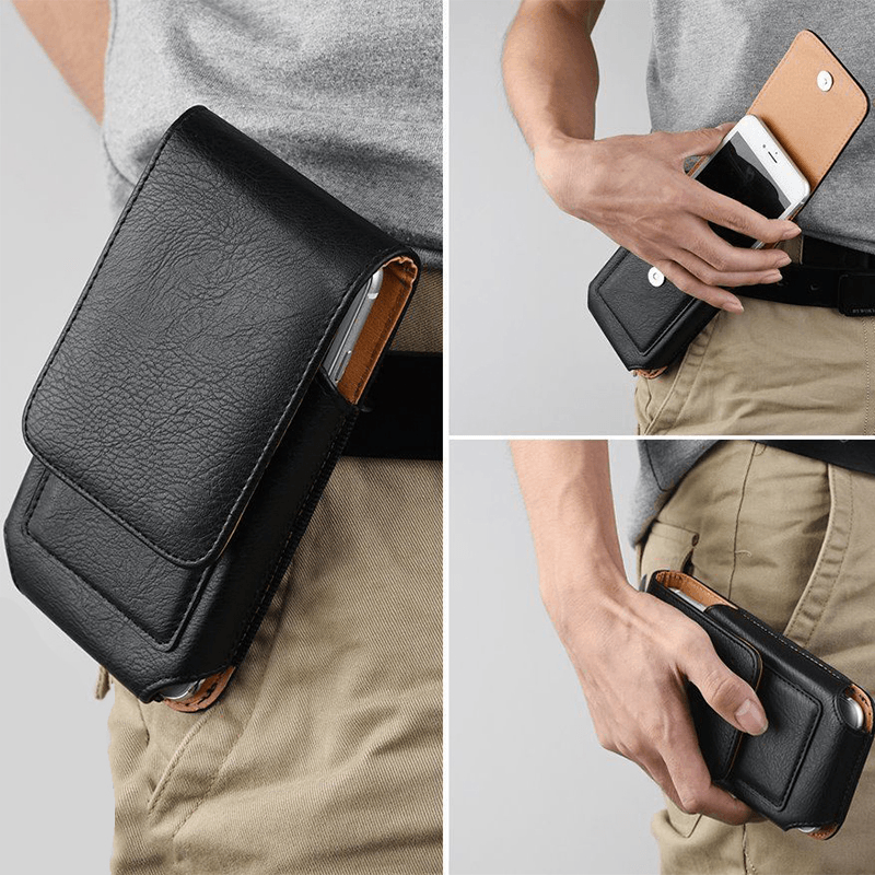 Man Business PU Phone Bag Card Bag Wallet Purse Dual Use Waist Bag - MRSLM