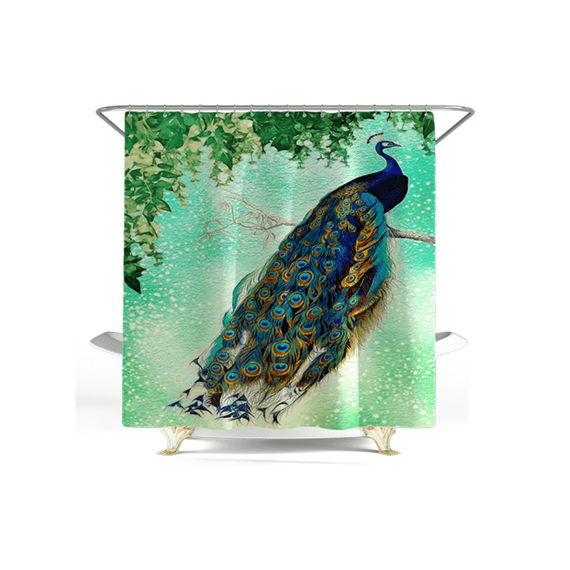 4Pcs Peacock Print Shower Curtain Floor Mat Bathroom Mat Bath Creat Decor - MRSLM