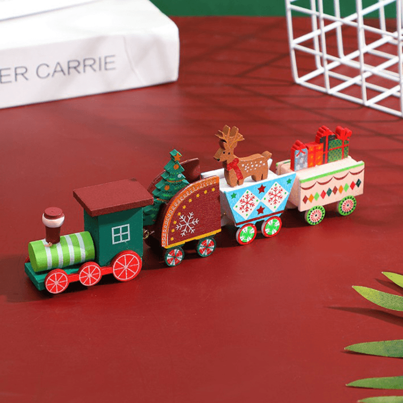 Wooden Christmas Train Ornament Christmas Decoration for Home Santa Claus Gift - MRSLM