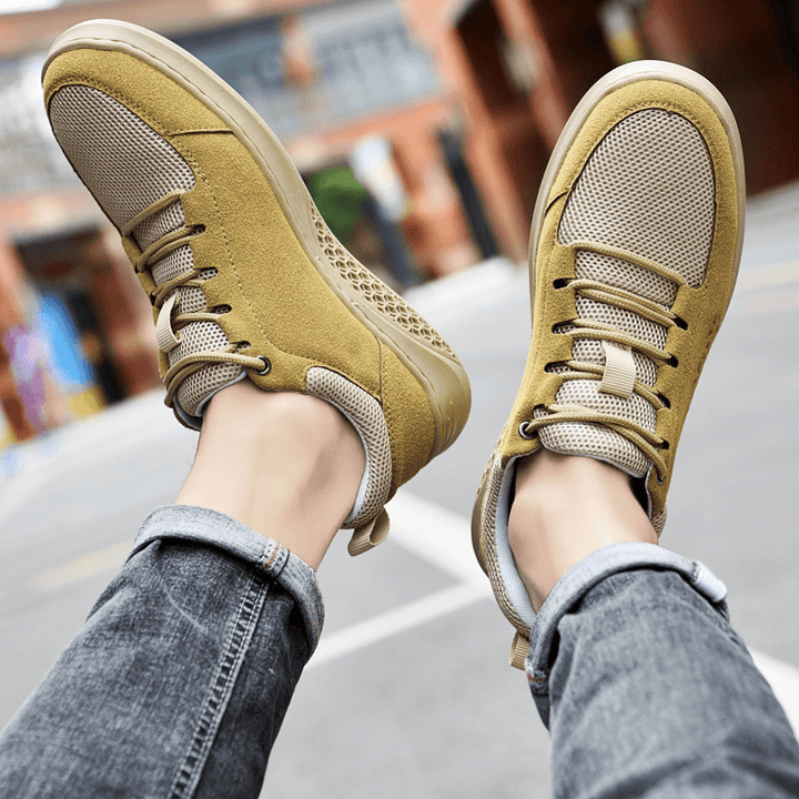 Men Mesh Breathable Non Slip Lace up Outdoor Casual Shoes - MRSLM