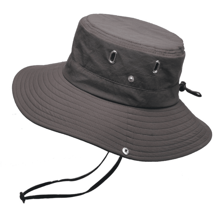 Summer Men'S Breathable Sunshade Travel Outdoor Fishing Sunscreen Solid Color Big Brim Fisherman Hat - MRSLM