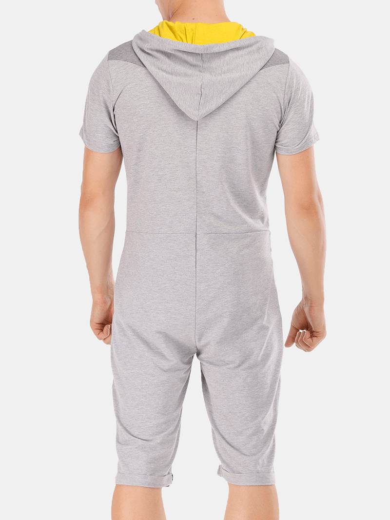 Mens New Fashion Solid Color Short Sleeve Jumpsuit Sleepwear - MRSLM