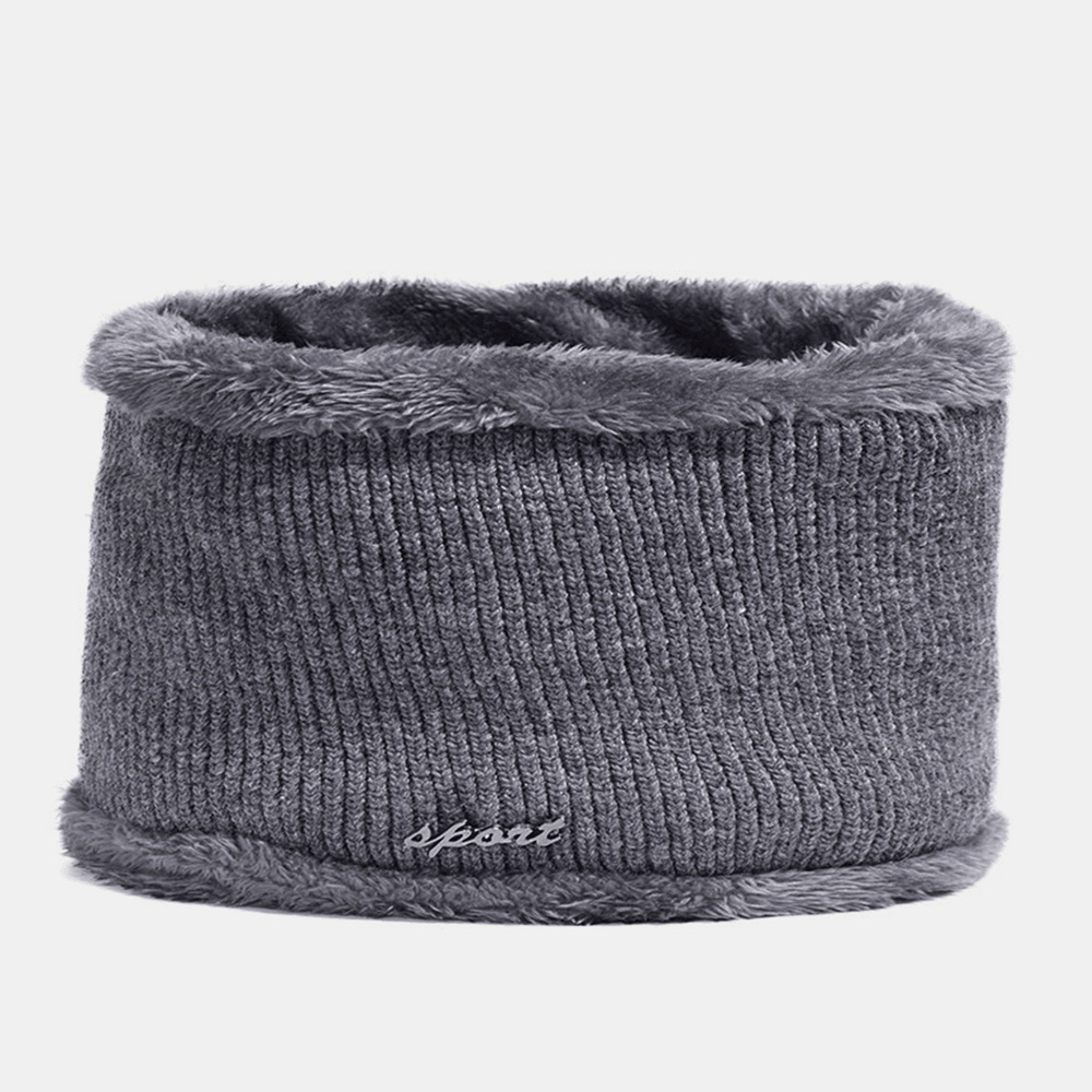 2 Pcs Men Wool Knitted Striped Letter Metal Label plus Velvet Warmth Beanie Hat Bib Scarf Set - MRSLM