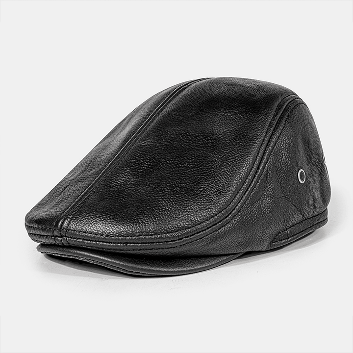 Men Genuine Leather Ear Protection Earmuffs Design Winter Windproof Warmth Berets Forward Cap Peaked Cap - MRSLM
