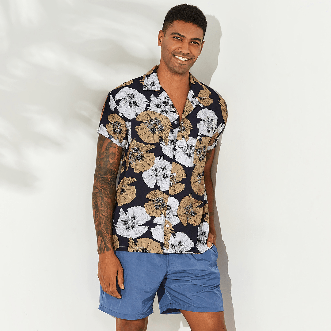 Charmkpr Men Floral Printed Hawaiian Vacation Shirts - MRSLM