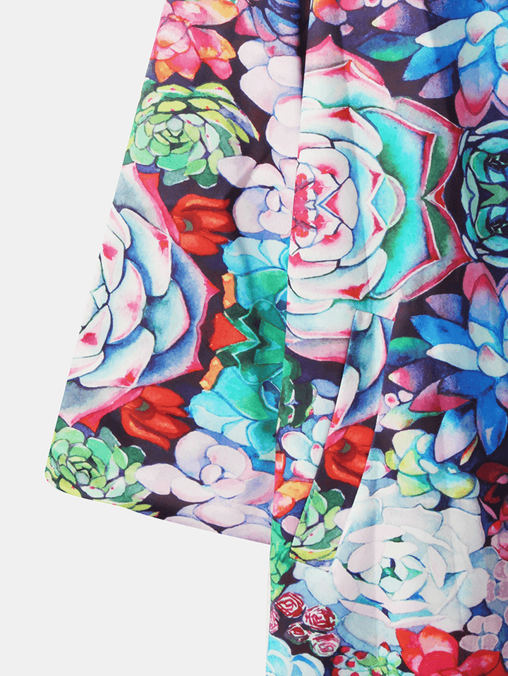 Women Allover Floral Printed Long Sleeve Casual Lapel Coat - MRSLM