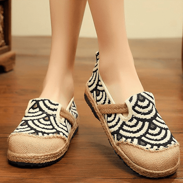 Women Linen Comfy Wearable round Toe Casual Espadrille Flat Loafers - MRSLM