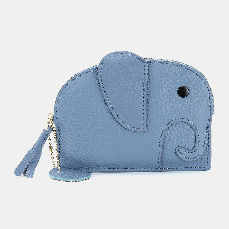 Women Genuine Leather Casual Cute Animal Elephant Pattern Mini Keychain Coin Bag Storage Bag - MRSLM