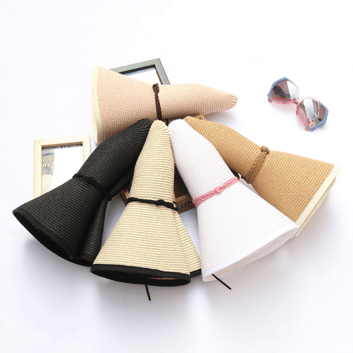 Women Summer Wide Birm Bucket Straw Hat Outdoor Travel Sunshade Visor Beach Hat - MRSLM