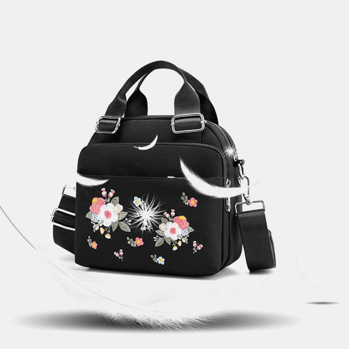 Women Light Weight Waterproof Flower Embroidered Crossbody Bag Shoulder Bag - MRSLM