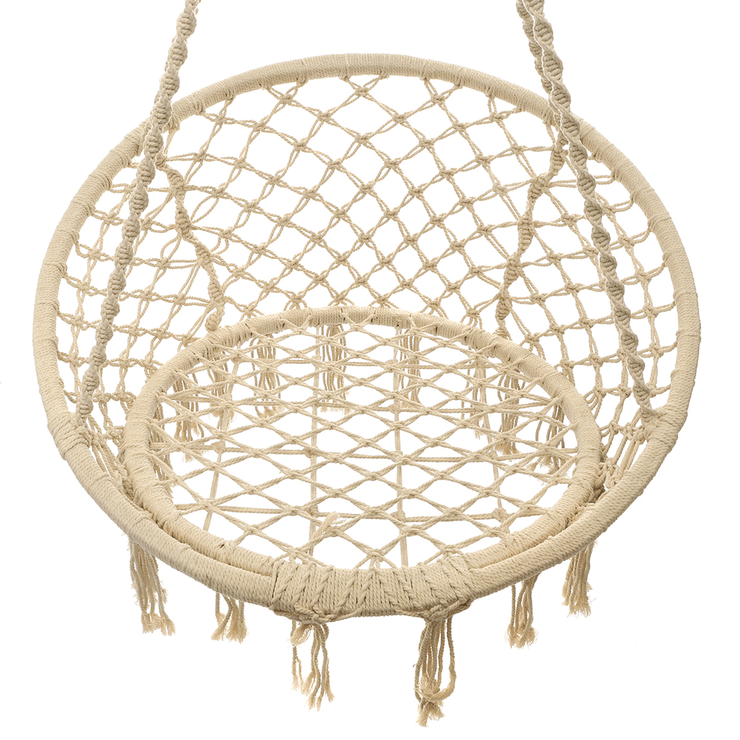 Mesh Hanging Hammock Woven Rope Wooden Bar White Swing Patio Chair Seat Iron Ring+Cotton Rope Mesh Hanging Basket - MRSLM