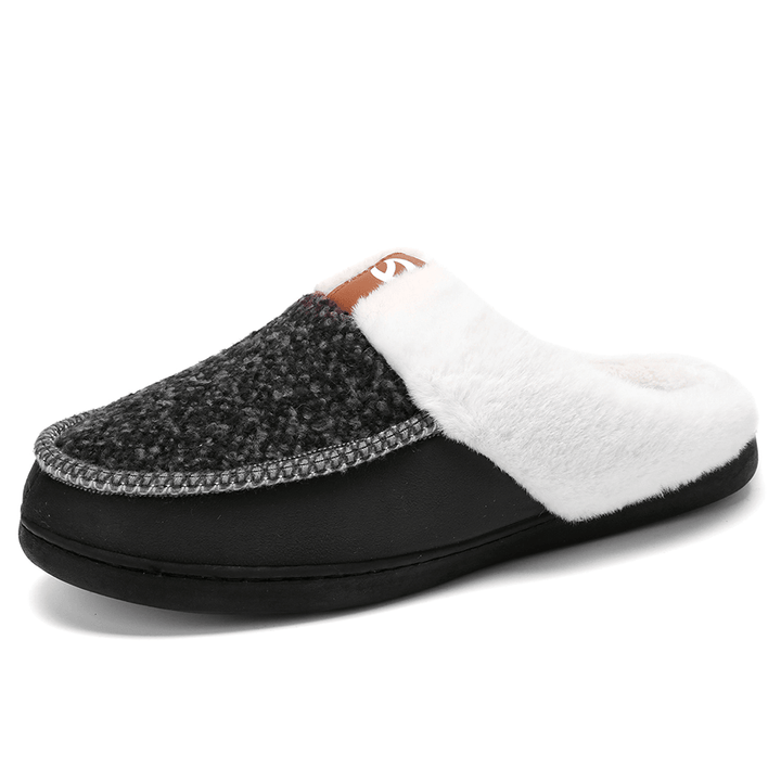 Men Lamb Wool Soft Sole Non-Slip plus Velvet Thicken Winter Warm Home Cotton Slippers - MRSLM