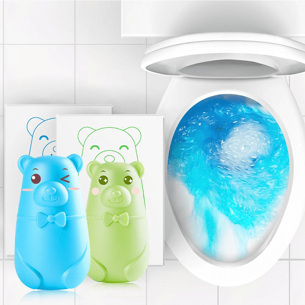 Automatic Cute Bear Toilet Cleaner Magic Automatic Flush Toilet Cleaner Helper Blue Bubble Cleaning Deodorizes Built-In Toilet Tank Deodorizer - MRSLM