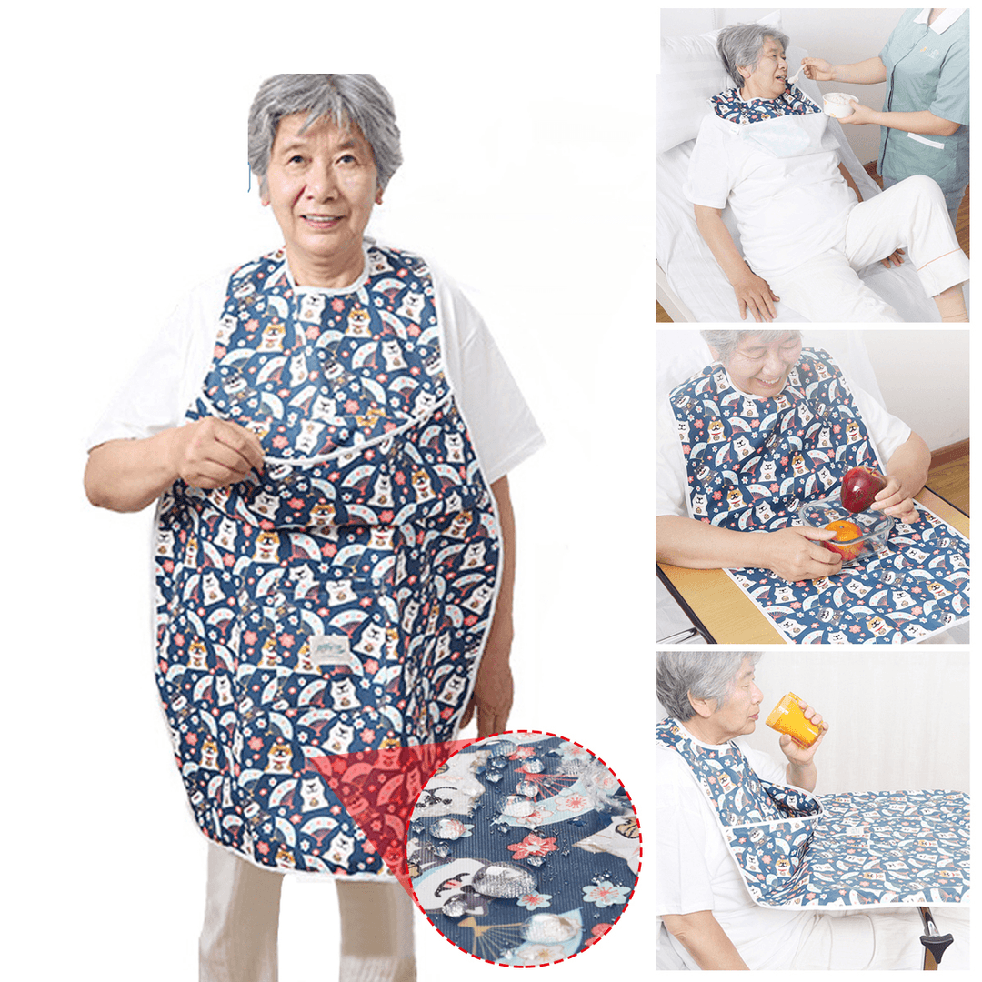 Elderly Patient Adult Waterproof Bib Feeding Drinking Anti-Leak Clothes Protector for Adult Mealtime Bib - MRSLM