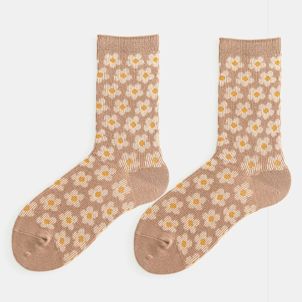 Women Cotton British Style Retro Floral Pattern Warm Casual Tube Socks - MRSLM