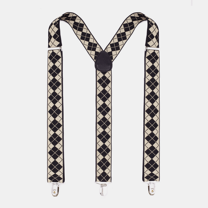 Men Geometry Pattern 3 Clip 100Cm Adjustable High Elastic Shoulder Sling Trouser Strap Suspenders Braces Belt - MRSLM