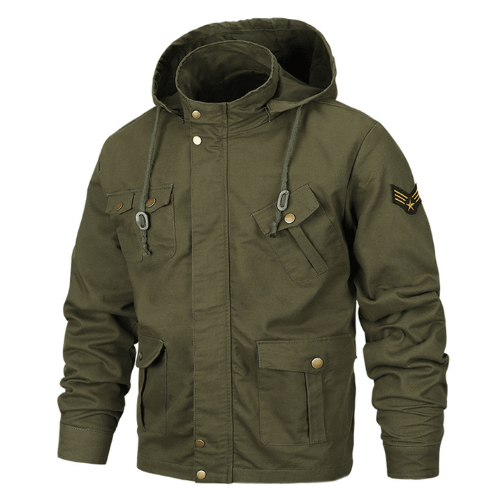 Military Style Multi Pockets Hooded Mens Cotton Jacket - MRSLM