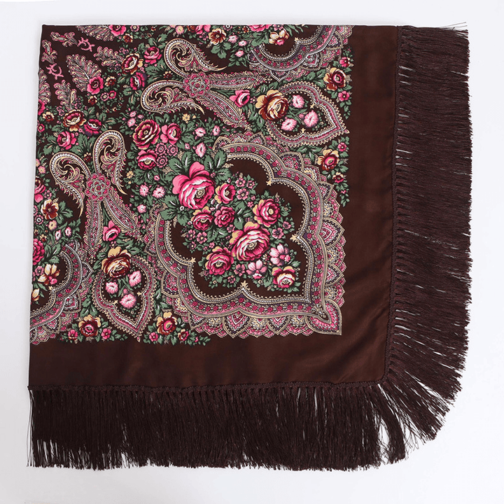 Ethnic Twill Cotton Fringed Square Scarf Retro Shawl Print Scarf - MRSLM