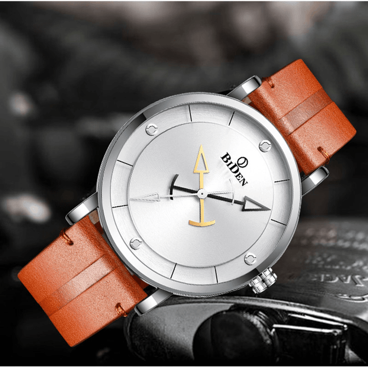 BIDEN 0161 Casual Style Men Wrist Watch Leather Strap 3ATM Waterproof Quartz Watches - MRSLM