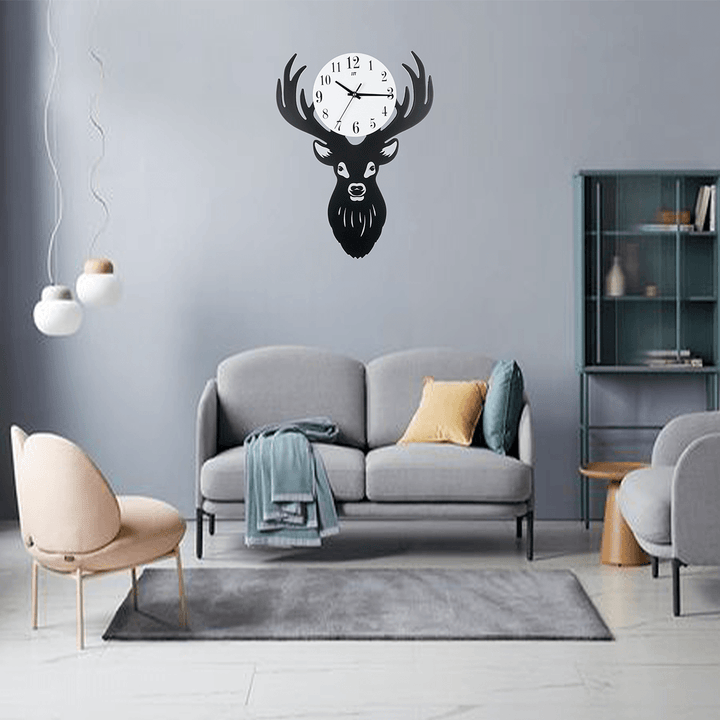 Deer Head Wall Clock Density Fibreboard Home Living Room Nordic Minimalist - MRSLM