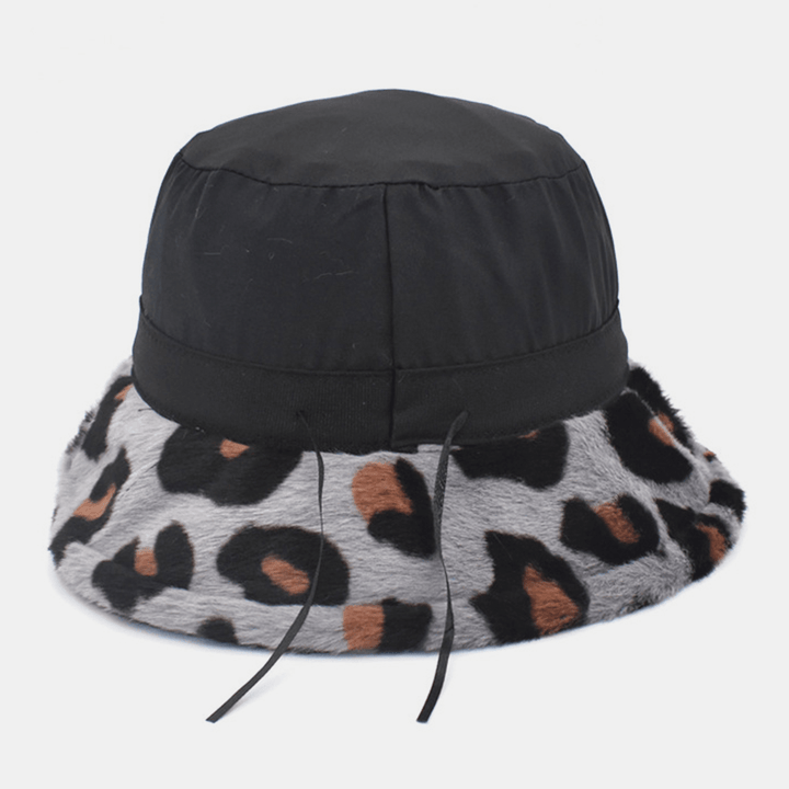 Unisex Plush Soft Warm Casual All-Match Cute Leopard Pattern Bucket Hat - MRSLM