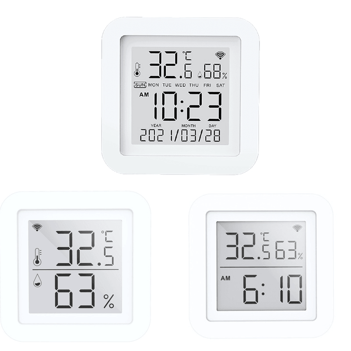 Tuya WIFI Temperature Humidity Smart Sensor Clock Digital Display Remote Control Thermometer Support Alexa Google Assistant - MRSLM