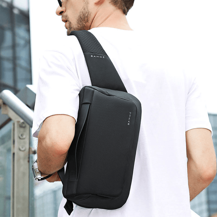 Men Multi-Carry Sport Casual Business Solid Color Shoulder Bag Chest Bag - MRSLM