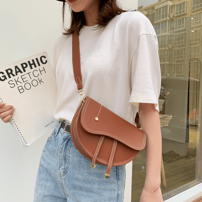 Women Irregular Shape Solid Casualc Saddle Bag Shoulder Bag - MRSLM