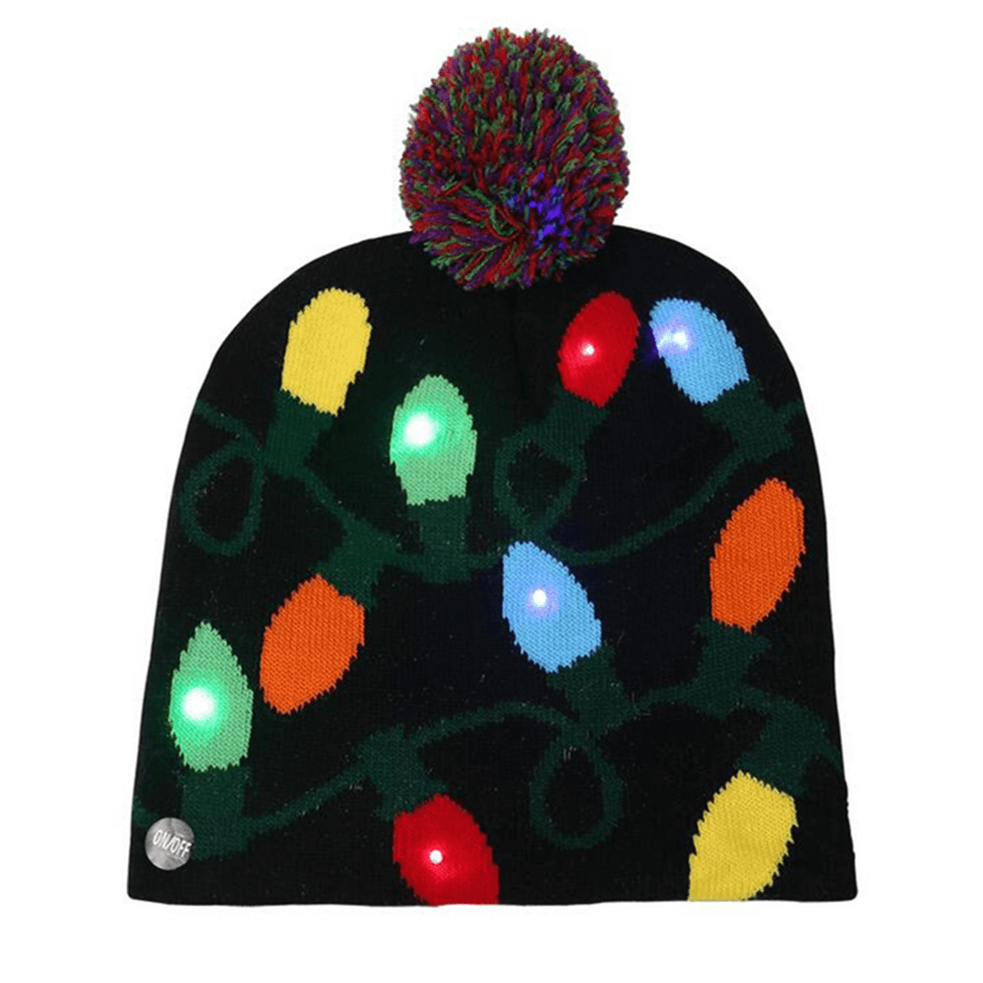 Christmas LED Light Winter Warm Beanie Cap Santa Claus Snowflake Knitted Hat - MRSLM