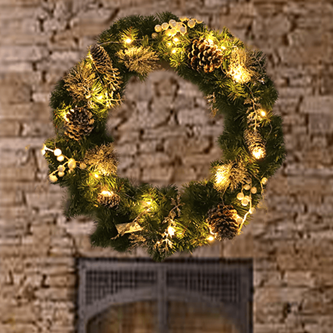 60CM LED Light Christmas Garland Xmas Nuts Home Shop Door Wall Wreath Decorations - MRSLM