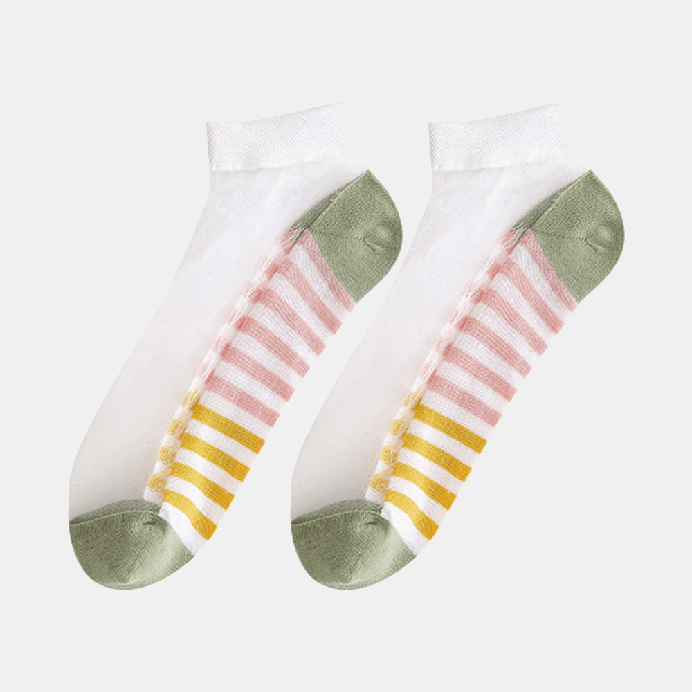 3 Pairs Women Cotton Glass Silk Peach Letters Stripes Pattern Jacquard Breathable Socks - MRSLM