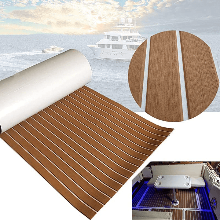 240X60X0.5Cm EVA Boat Flooring Pad Faux Teak Decking Sheet Non-Slip Self-Adhesive Kayaks Mat Outdoor Boating - MRSLM