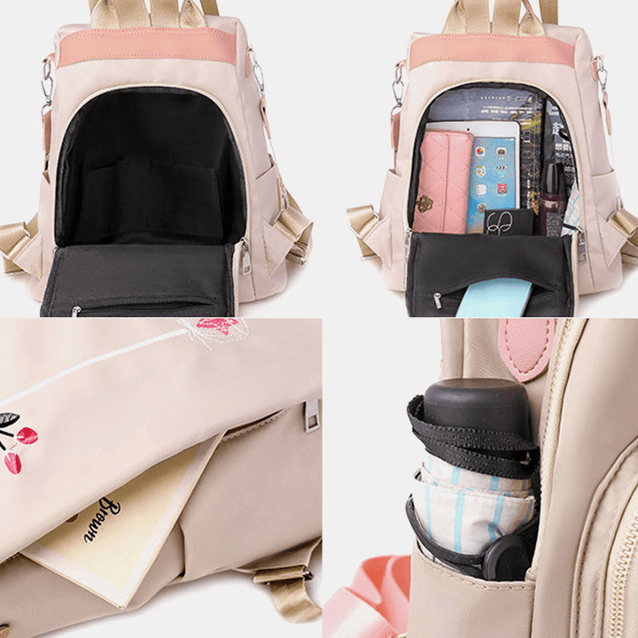 Women Multi-Carry Oxford Embroidery Waterproof Ethnic Anti-Theft Backpack - MRSLM