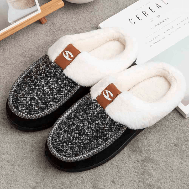 Men Lamb Wool Soft Sole Non-Slip plus Velvet Thicken Winter Warm Home Cotton Slippers - MRSLM