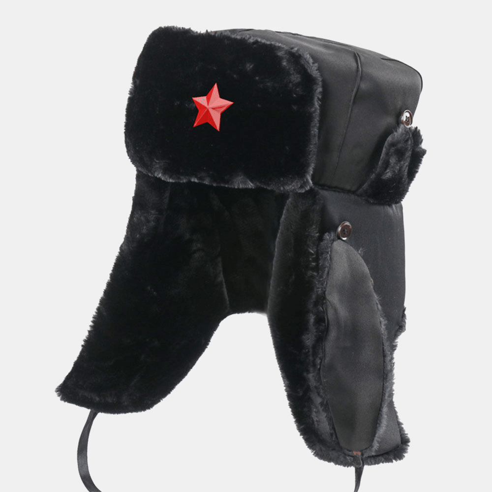 Men Soviet Badge Thicken plus Velvet Trapper Hat Winter Cycling Warm Ear Protection Windproof Russian Hat Ushanka Hat - MRSLM