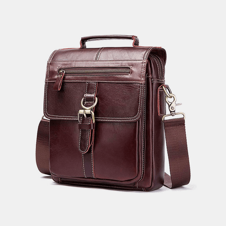 Men Genuine Leather Cowhide Retro Multi-Pockets Multi-Layers Crossbody Bag - MRSLM