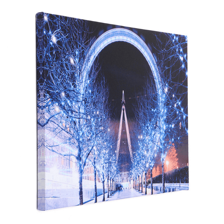 40 X 30Cm Operated LED Christmas Snowy Street Ferris Wheel Canvas Print Wall Paper Art - MRSLM