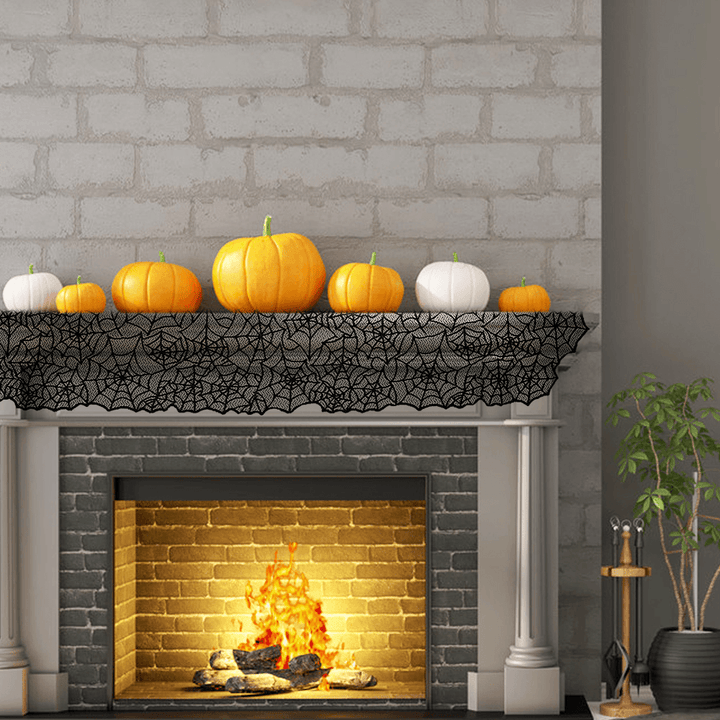 Halloween Decorations Black Lace Spider Web Fireplace Table Cover Haunted House Prop - MRSLM