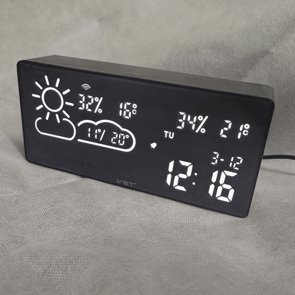 VST Alarm Clock Weather Station Temperature Back Light Table Clock for Living Room Office Bedroom Decor Desk Clock - MRSLM