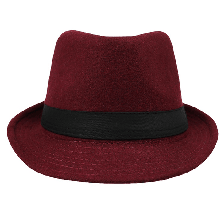 Unisex Jazz Cap Vintage Woolen Bucket Trilby Brim Fedora Panama Hat - MRSLM