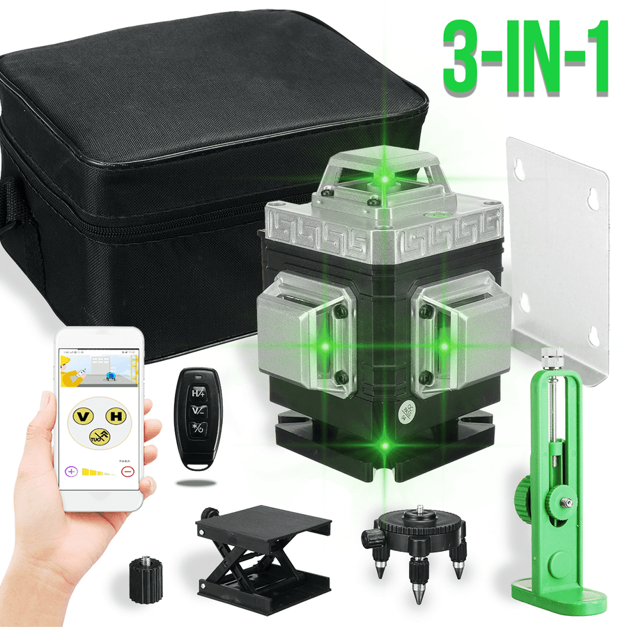 8/12/16 Line 360° 4D Line Laser Level Green Light Self Leveling Cross Measure Tool Kit - MRSLM